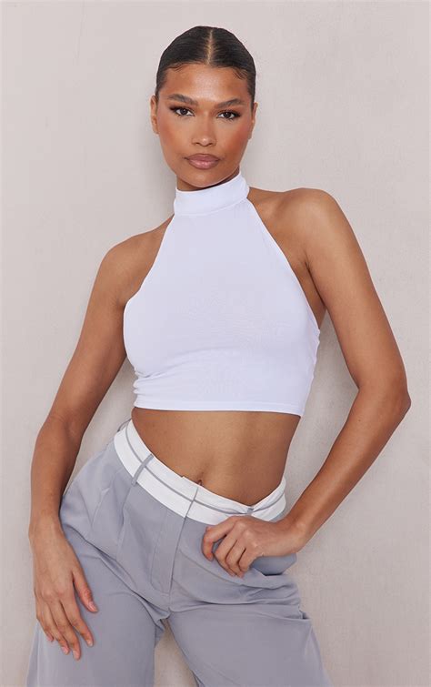 Halter crop top in knit interlock 